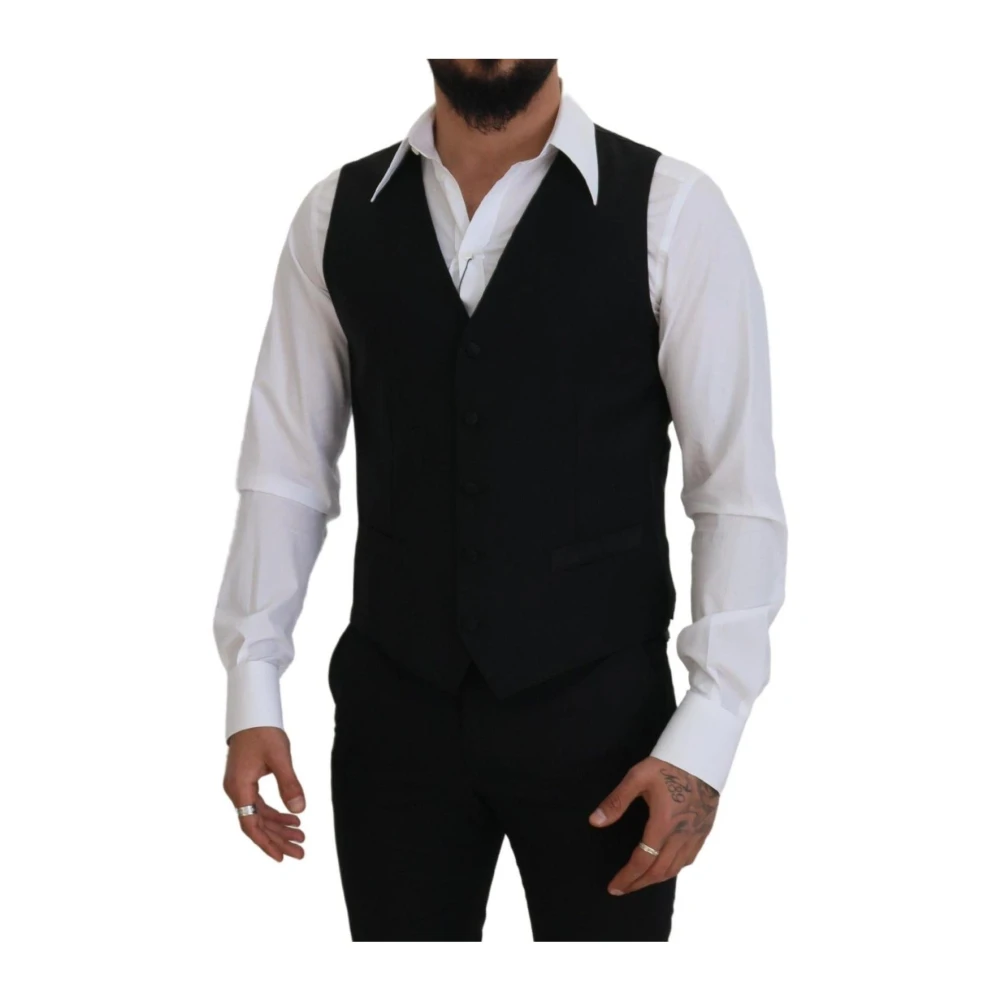 Dolce & Gabbana Black Virgin Wool Waistcoat Formal Dress Vest - IT50 | L - Image 3