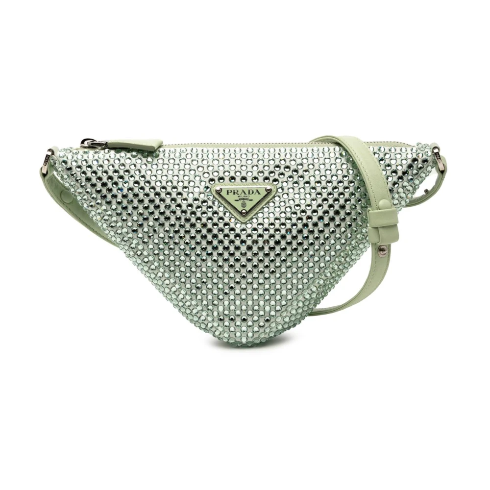 Prada Vintage Women's Green Pre-Owned Embellished Triangle Belt Bag