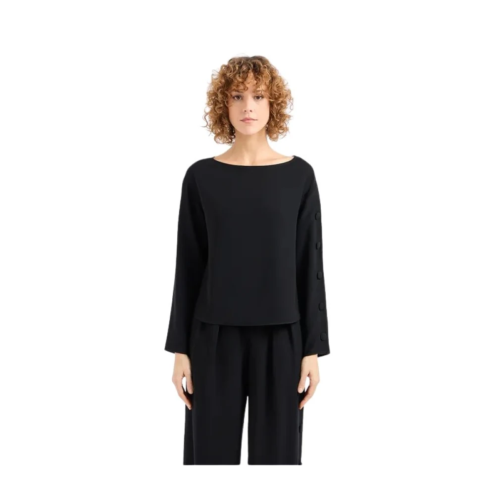 Emporio Armani Cady blouse met knoopdetail Black Dames