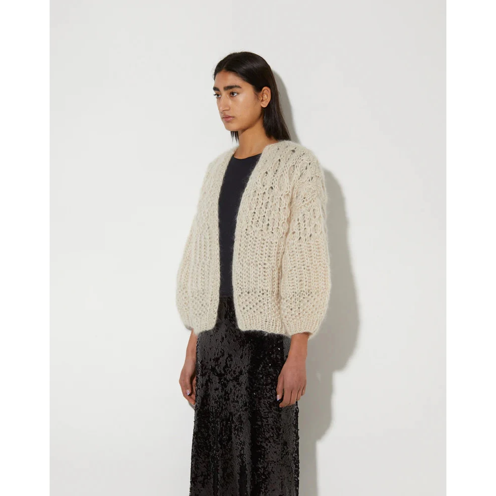 Maiami Mohair Structuren Bomber Cardigan Beige Dames