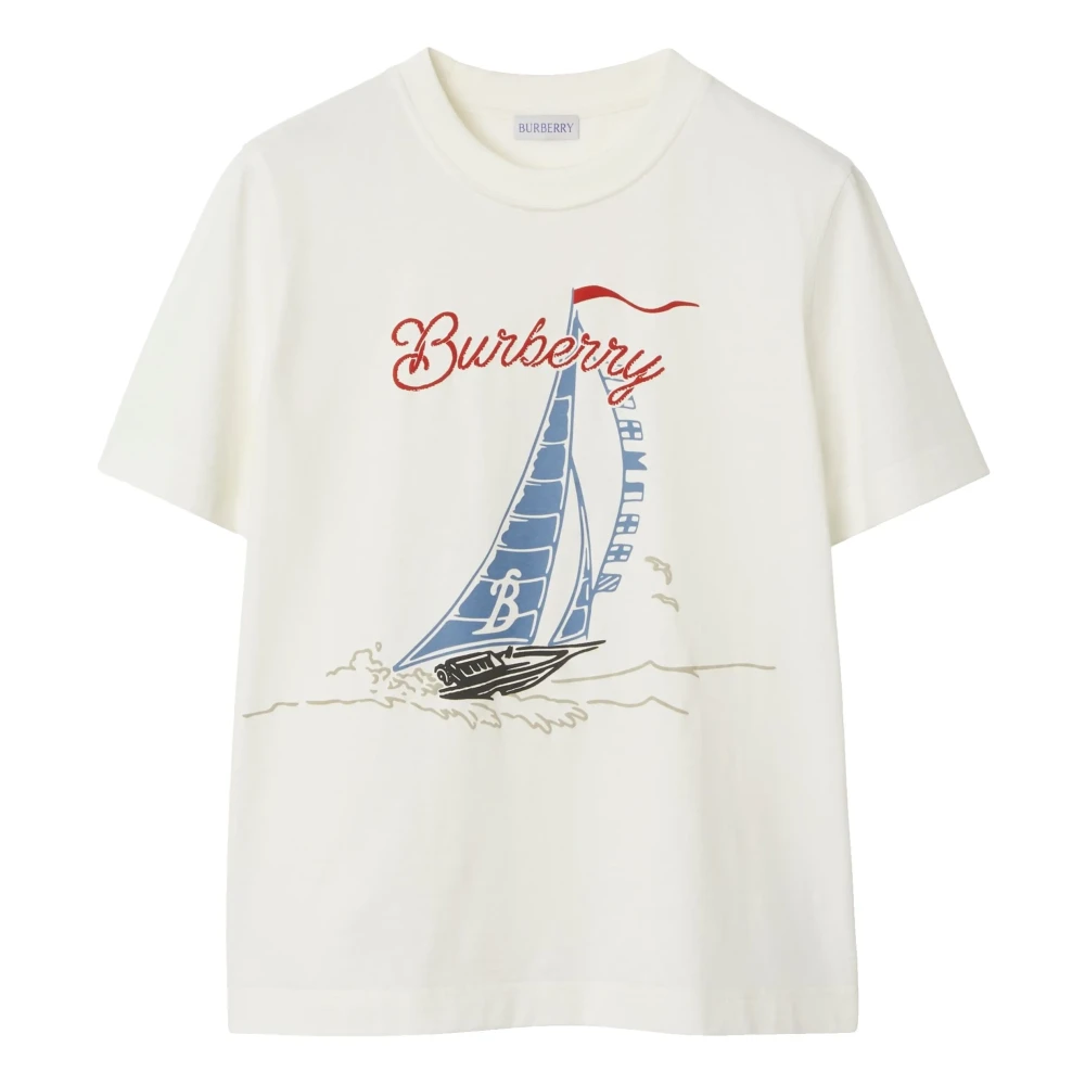 Burberry Witte Crew Neck T-shirt met Logo White Dames