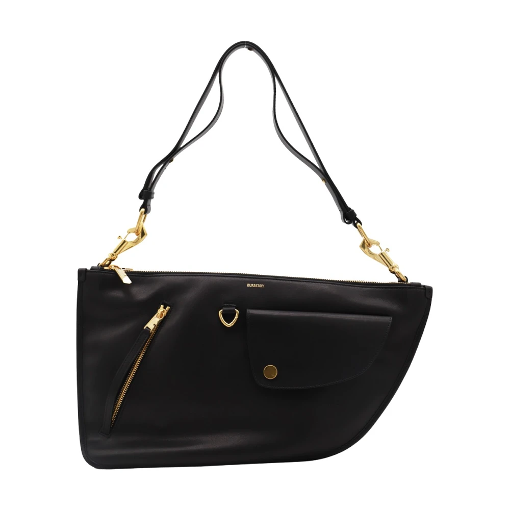 Burberry Zwarte leren schoudertas met voorvakken Black Dames