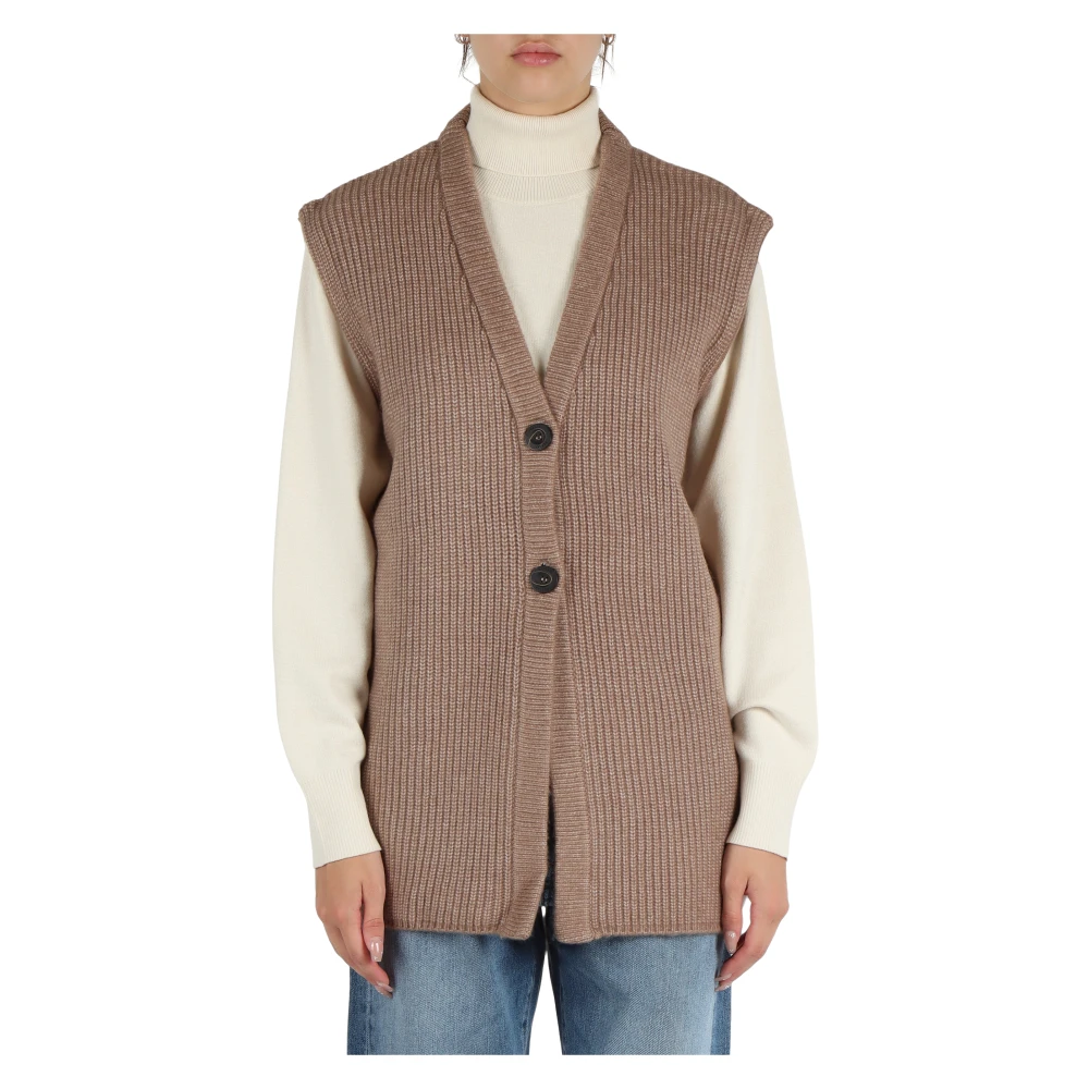 Replay Oversized Wollen Blend V-Hals Vest Beige Dames