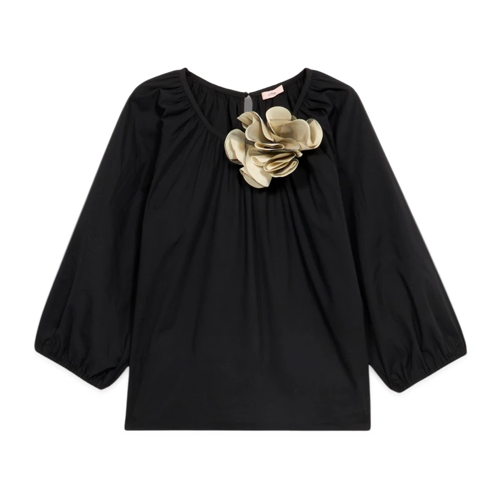 Oltre Katoenen Blouse met Broche Black Dames