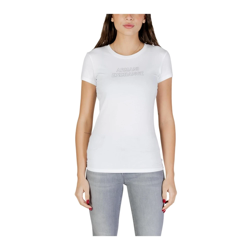 Armani Exchange Women's White Short Sleeve Round Neck T-Shirt In Cotton Blend