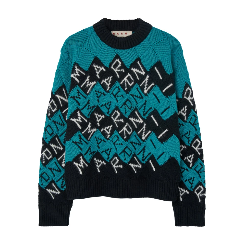 Marni Blauw Logo Jersey Sweaters Multicolor Heren