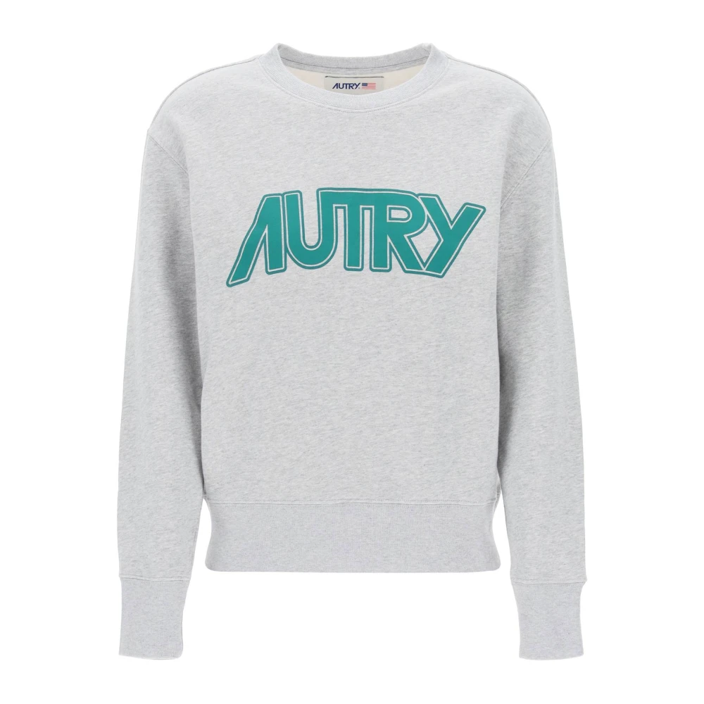 Autry Sweatshirt met maxi logo print in melange-effect katoenen french terry Gray Dames