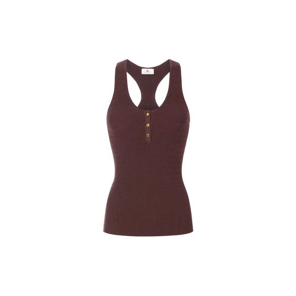 Elisabetta Franchi Women's Brown Sleeveless Tops, L, Sleeveless Knit Top With Racerback