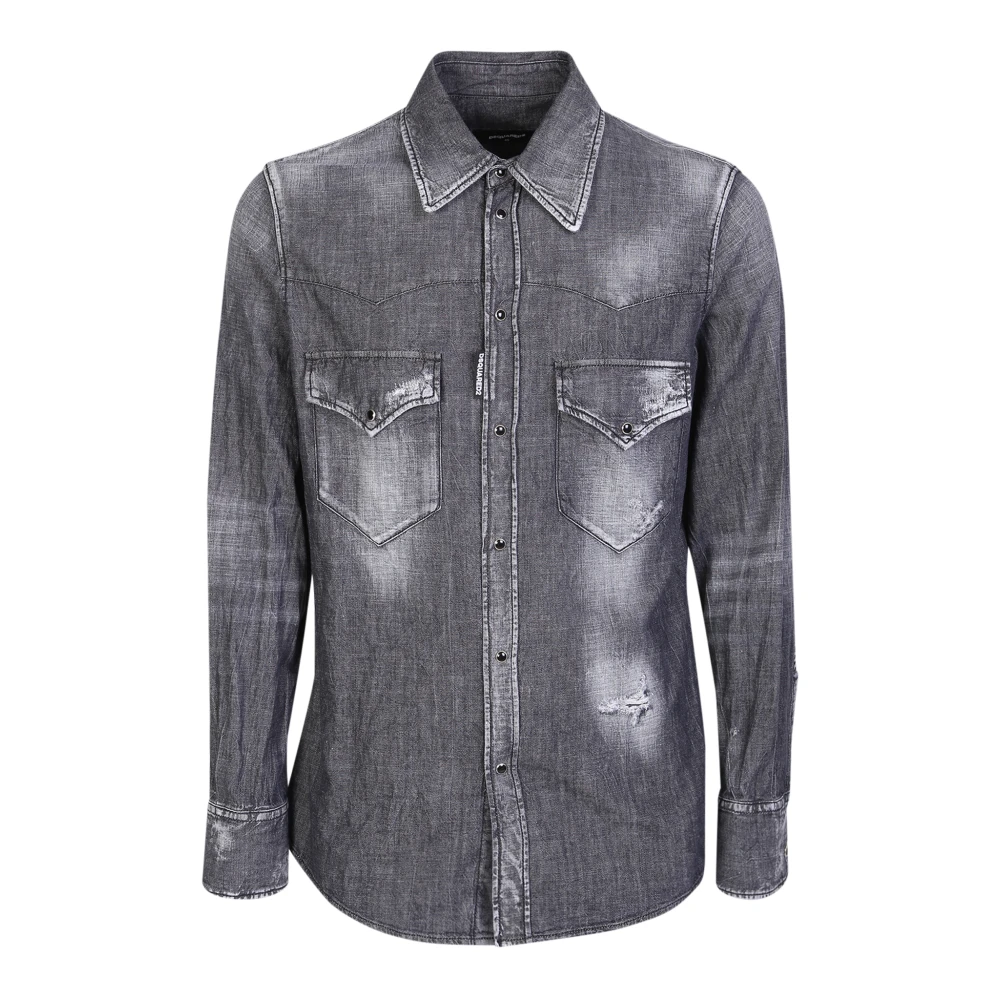 Sort Western Denim Skjorte for Menn