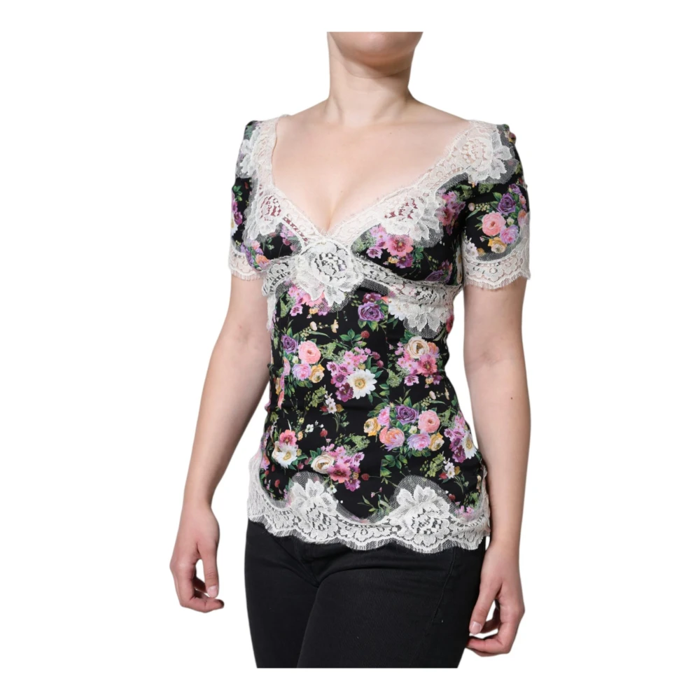 Dolce & Gabbana Zwarte Bloemenkant Blouse Top Multicolor Dames