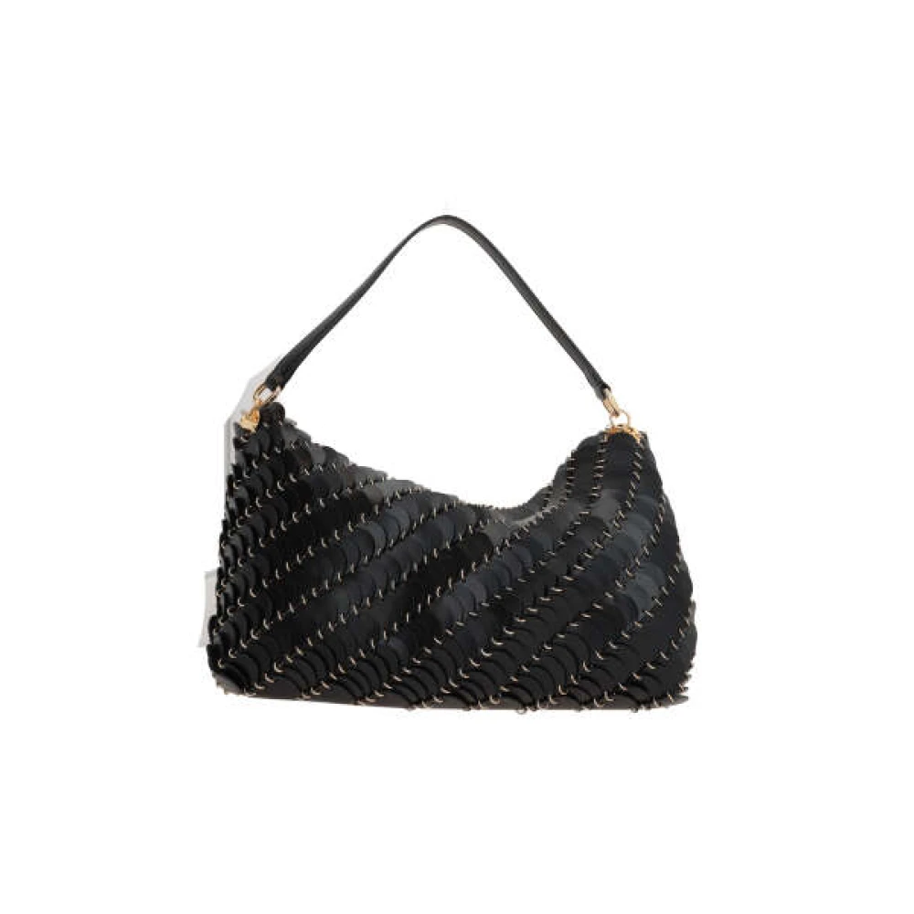 Paco Rabanne Zwarte leren schoudertas met gouden metalen accenten Black Dames