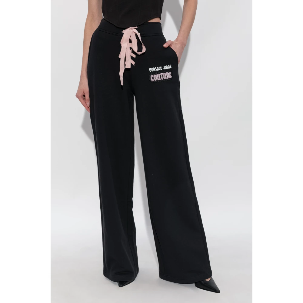 Versace Jeans Couture Sweatpants met glinsterende applicaties Black Dames