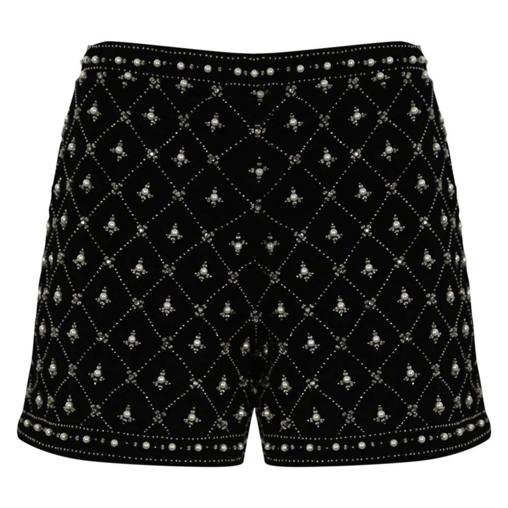 Twinset Zwarte Juweel-geborduurde Fluwelen Shorts Black Dames