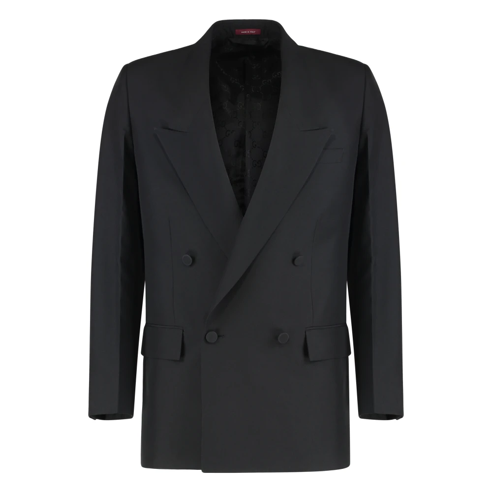 Gucci Men's Black Blazers, M, Double-Breasted Jacket In Wool Gabardine