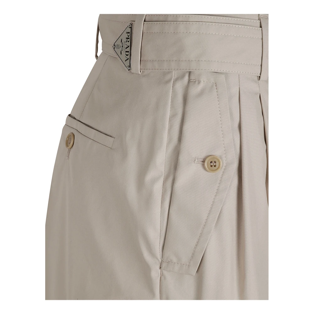Prada Cargo Zak Hoge Taille Broek Beige Dames