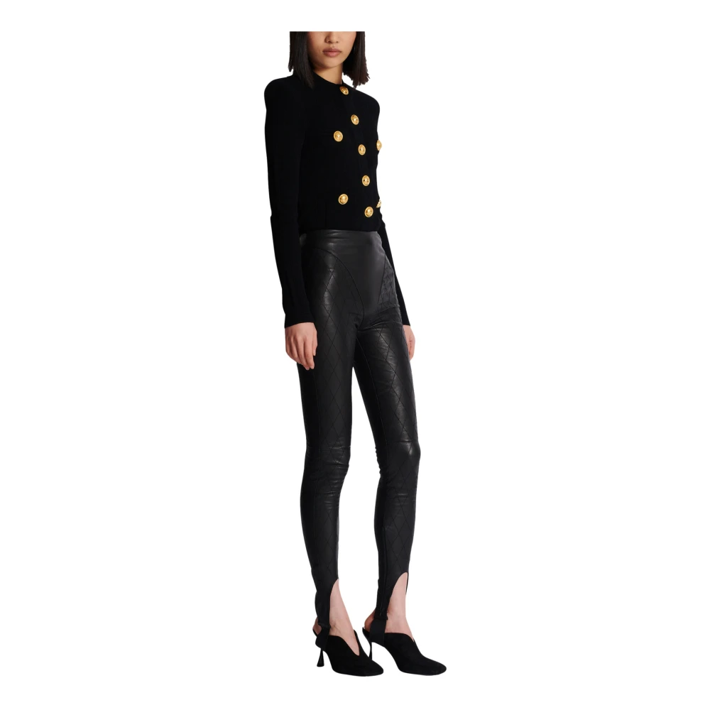 Balmain Topstitched leren leggings Black Dames