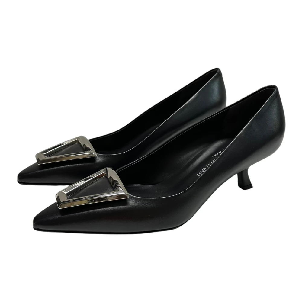 Sergio Levantesi Leren pumps met hoge hak en zilveren accent Black Dames