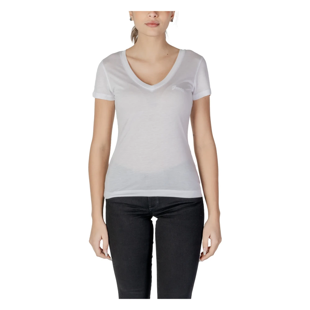 Guess Donna Bianco T-Shirt Da Con Scollo A V Light Basic - Immagine 2