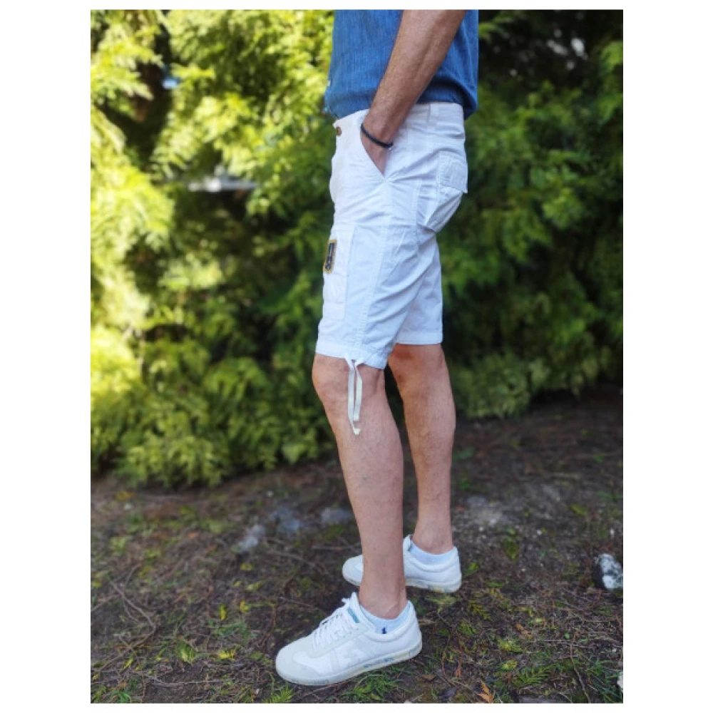 aeronautica militare Katoenen Bermuda Shorts met militair geïnspireerde zakken White Heren