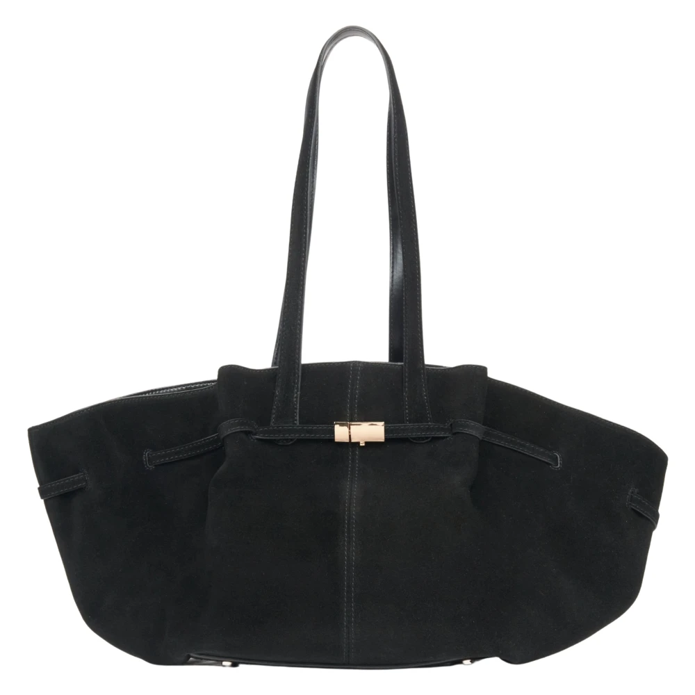 Estro Zwarte velours handtas voor dames met lange handvatten Black Dames
