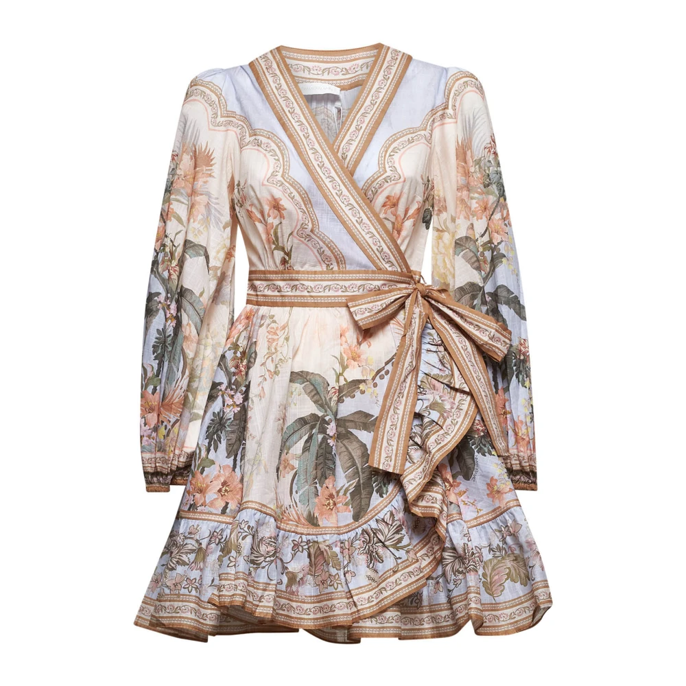 Zimmermann Women's Multicolor Wrap Dresses,, Floral Silk Dress With High Waist Medium