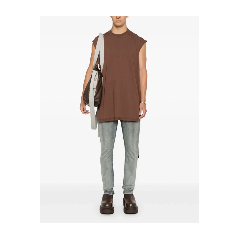 Rick Owens Bruine Jersey Mouwloze Crew Neck T-shirt Brown Heren