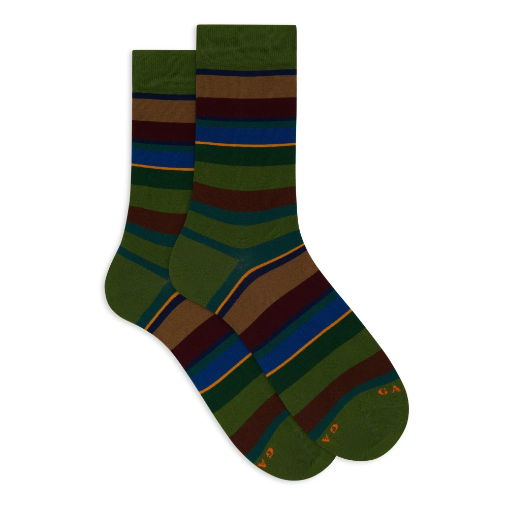 Gallo Korte groene katoenen sokken voor heren met veelkleurige strepen Multicolor Heren