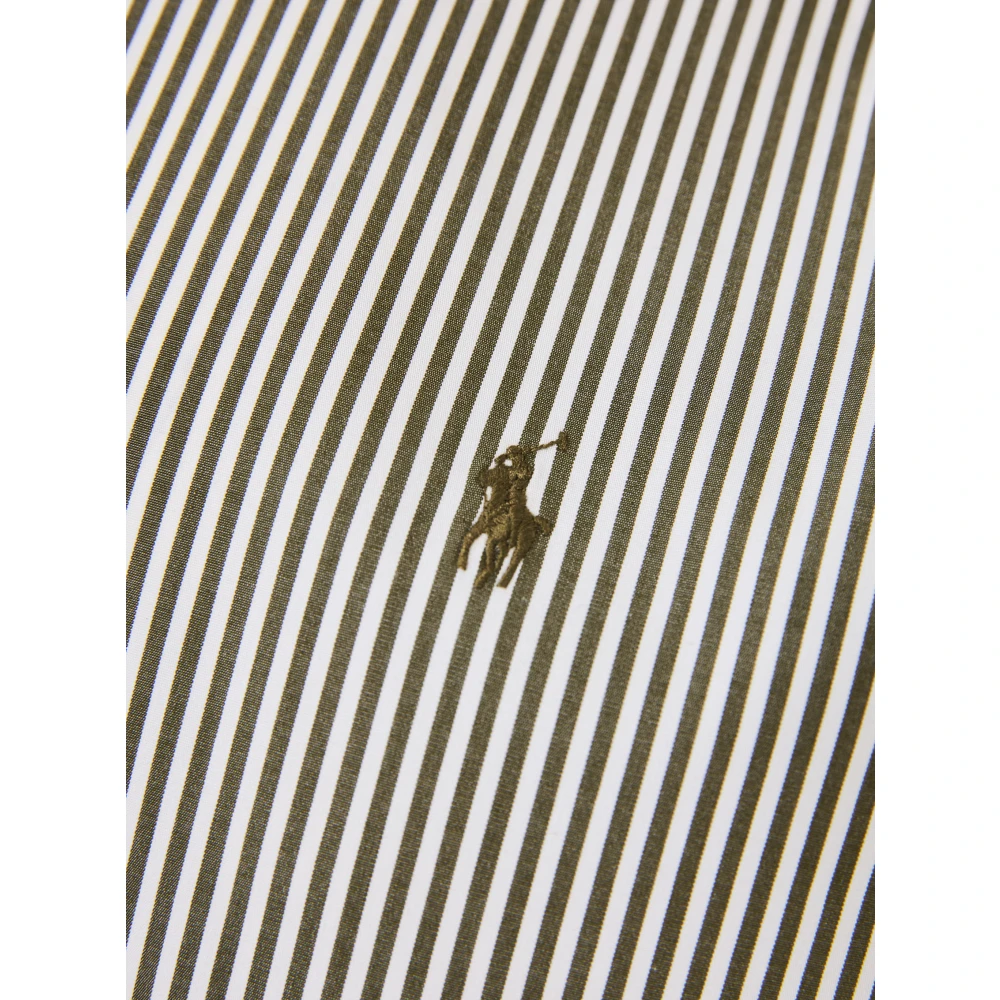 Polo Ralph Lauren Gestreept katoenen overhemd aangepaste pasvorm geborduurd Green Heren