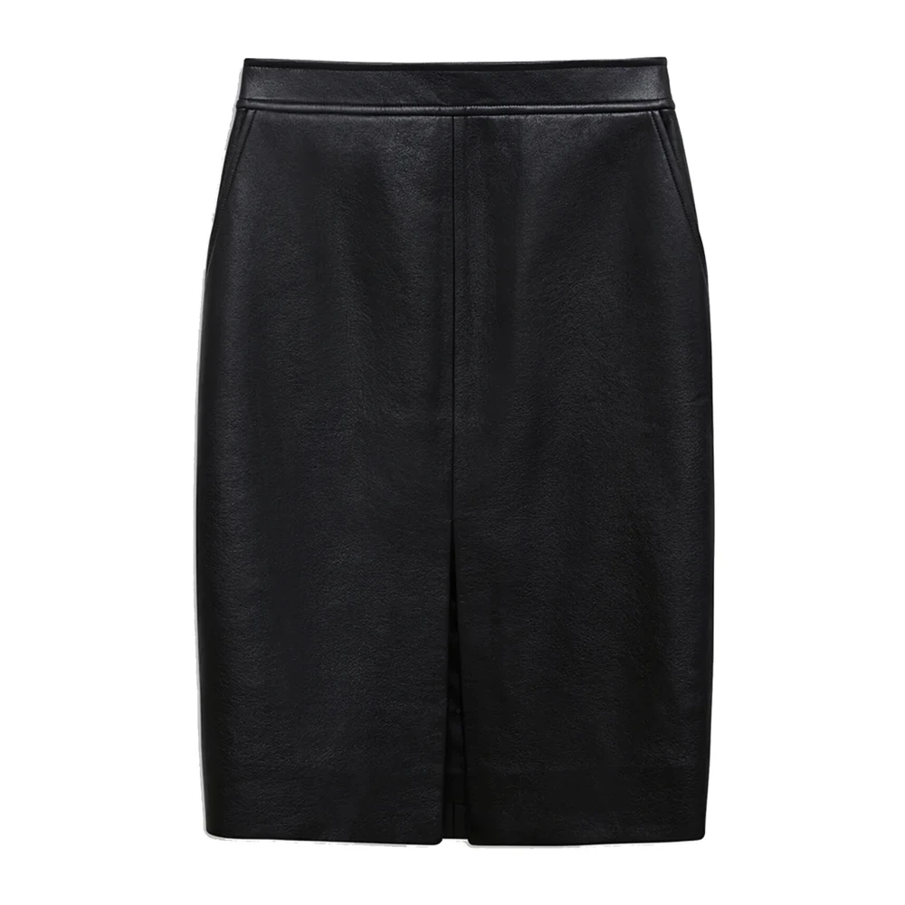 Anine Bing Zwarte leren rok met split Black Dames