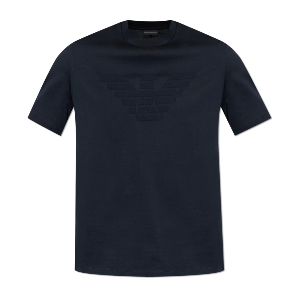 Emporio Armani Blue Jersey T-Shirt With Matching Intarsia Logo - Male - T-Shirts - 2XL - Tops