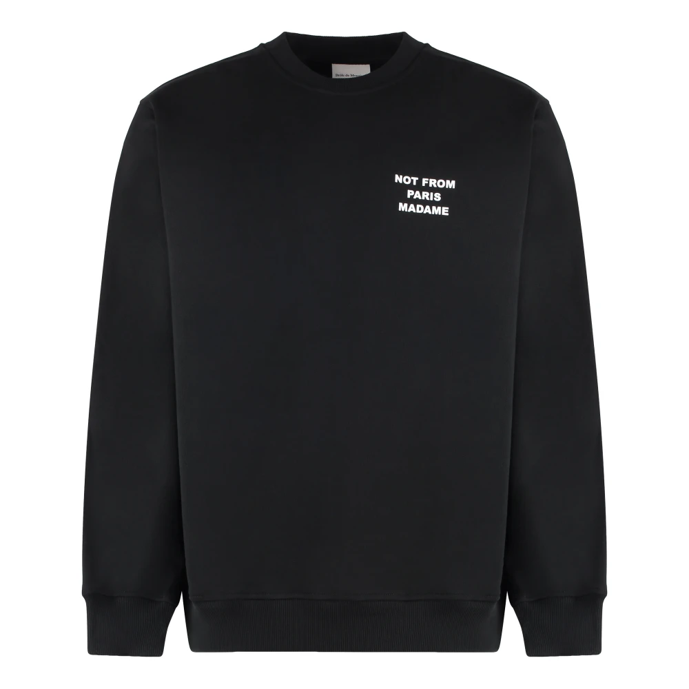 Drole De Monsieur Black Sweatshirts, Male, M, Cotton Crew-Neck Sweatshirt Ribbed Edges