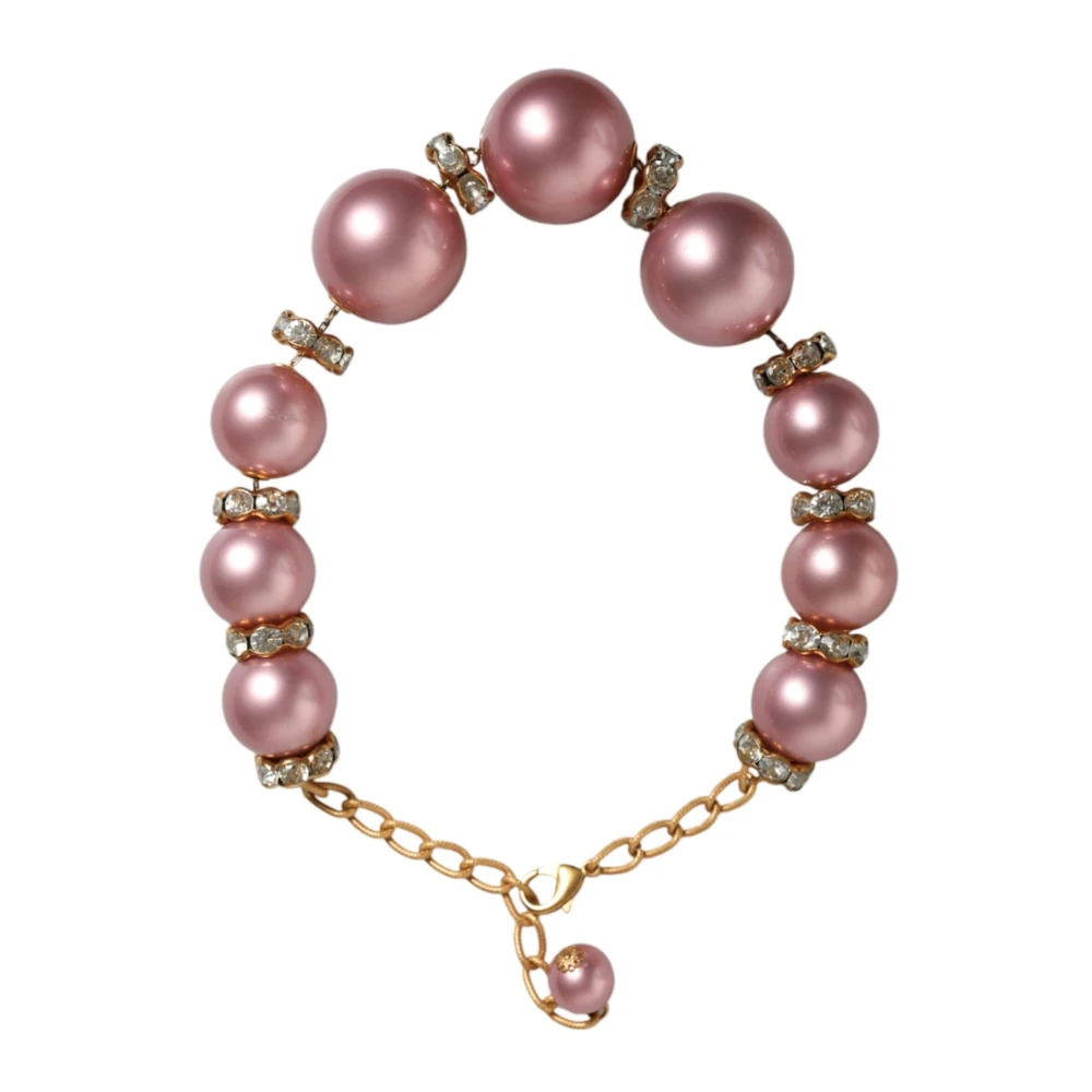 Dolce & Gabbana Women's Pink Crystal Charm Gold Chain Necklace