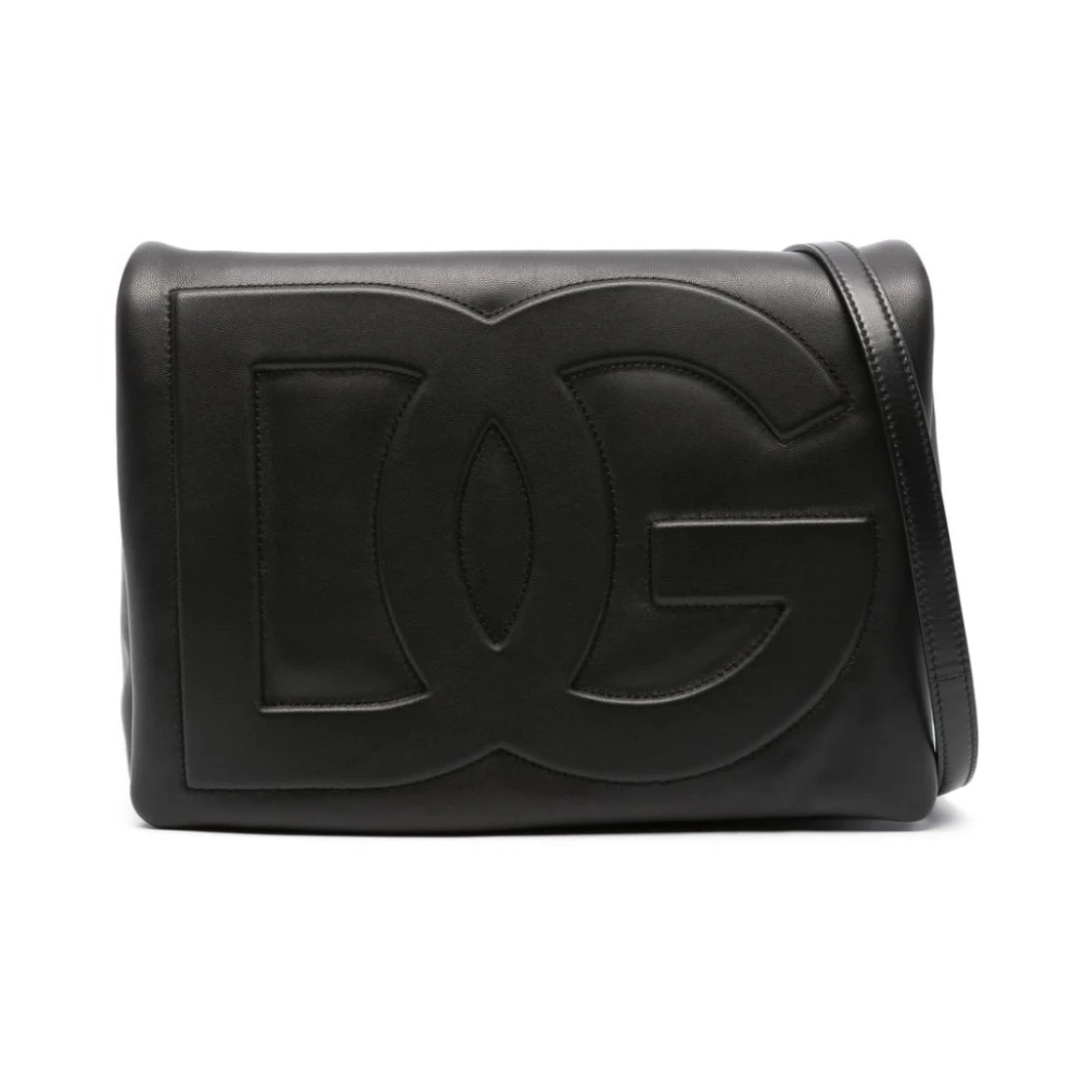 Dolce & Gabbana Zwarte Leren Clutch Tas met Ingelegd Logo Black Dames