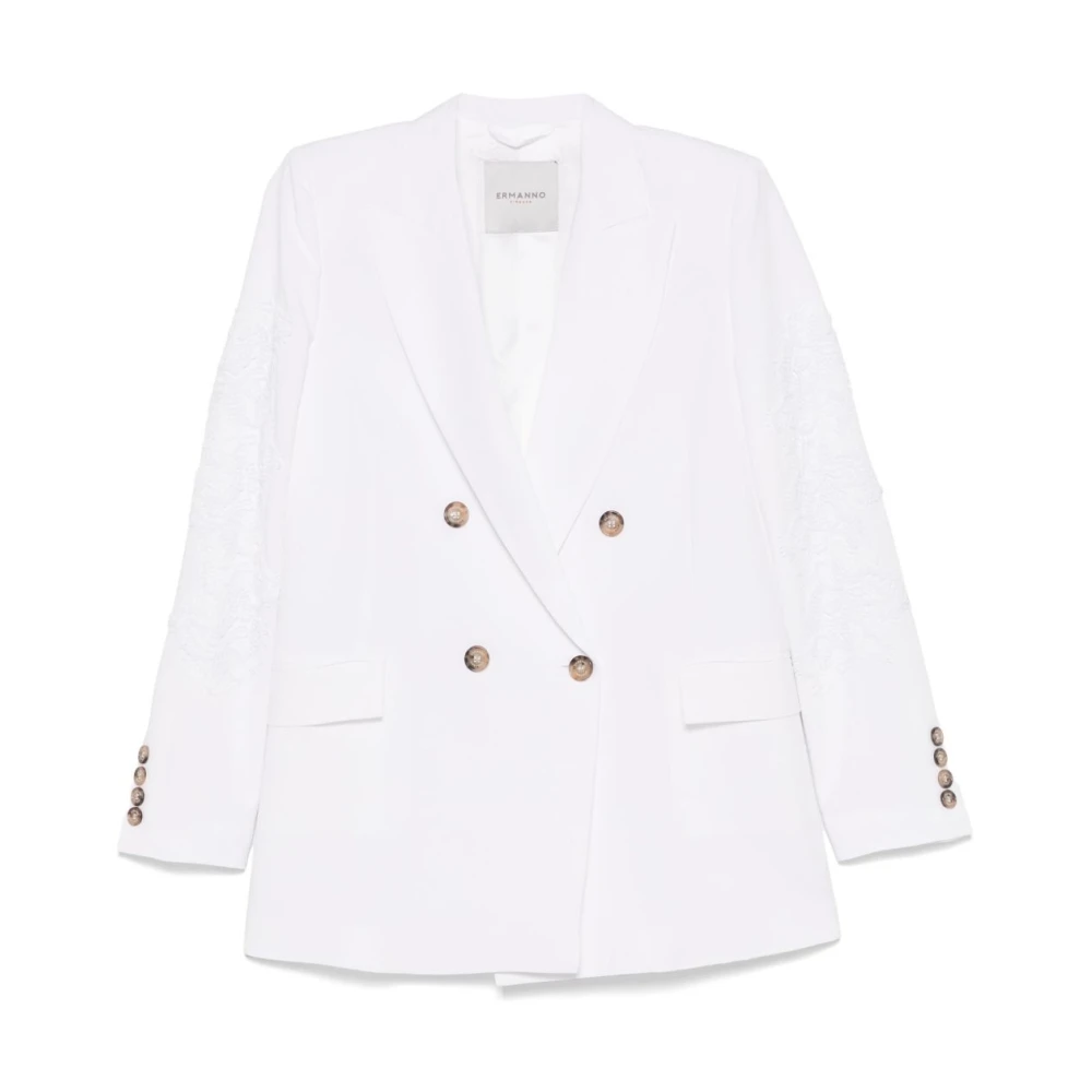 Ermanno Scervino Witte Double-Breasted Jas met Schoudervullingen White Dames