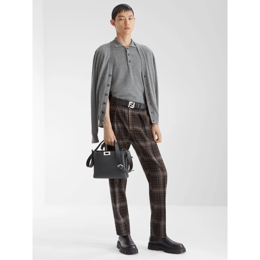 Fendi Grijze Wol V-hals Vest Trui Gray Heren