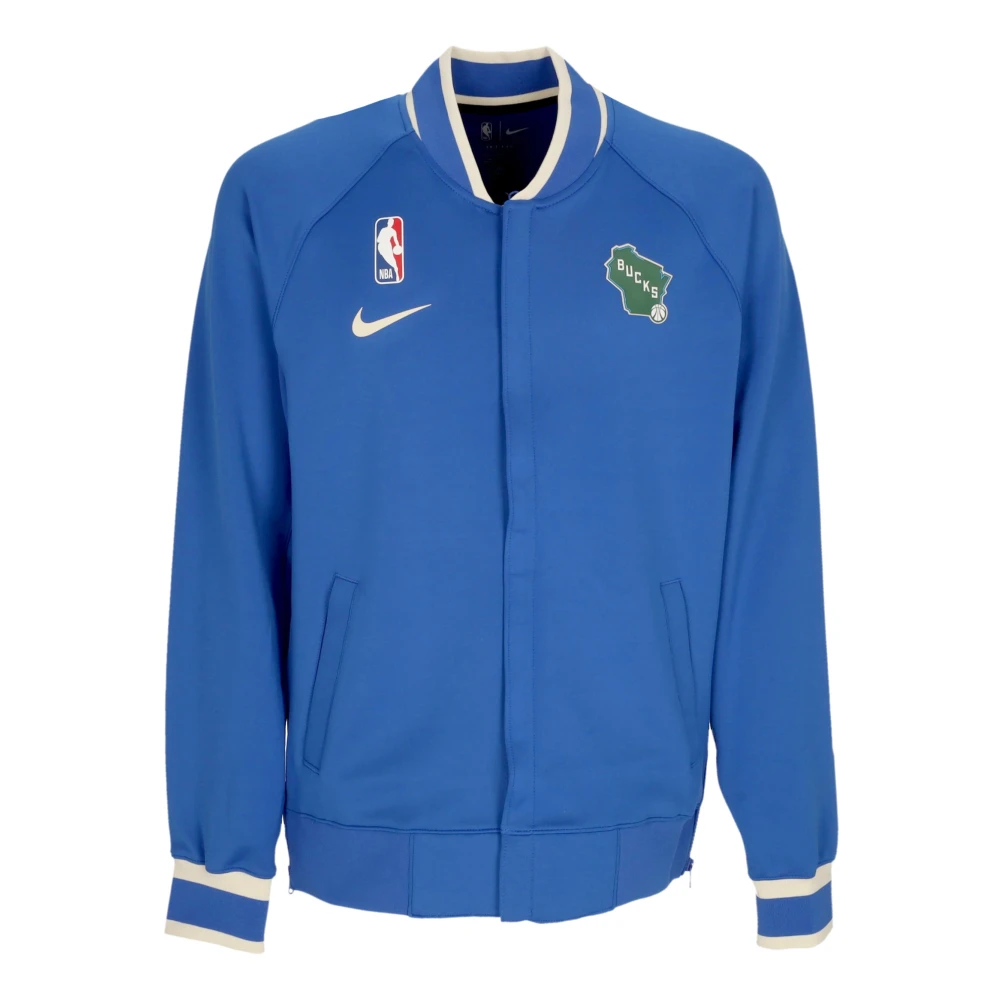 Nike Blue Long Sleeve Training Tops, Male, M, Milwaukee Bucks Nba City Edition Sweatshirt