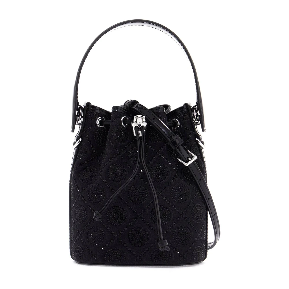 TORY BURCH Monogram Mini Bucket Tas met Strass Black Dames