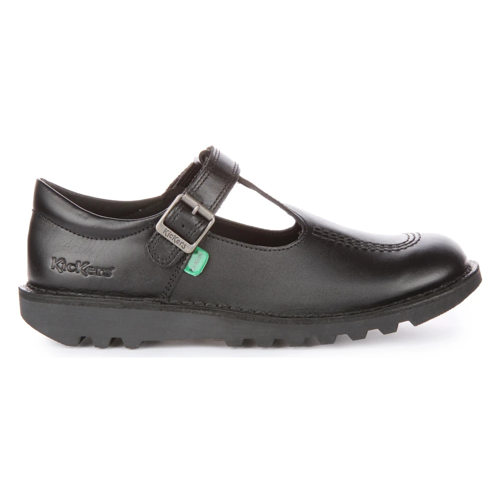 Kickers Women's Black Flat Shoes, 5 Uk, Classic T-Bar Leather Shoes In