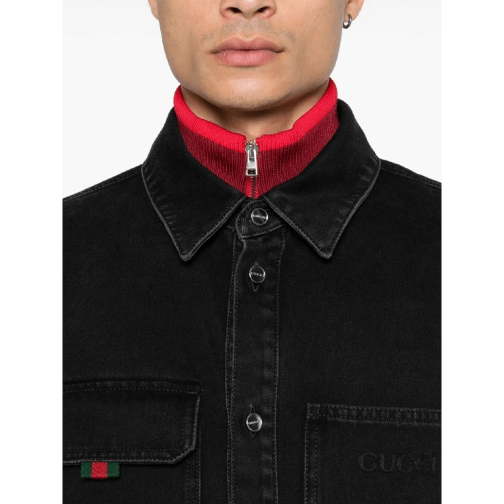 Gucci Donkergrijs denim overhemd Green Heren
