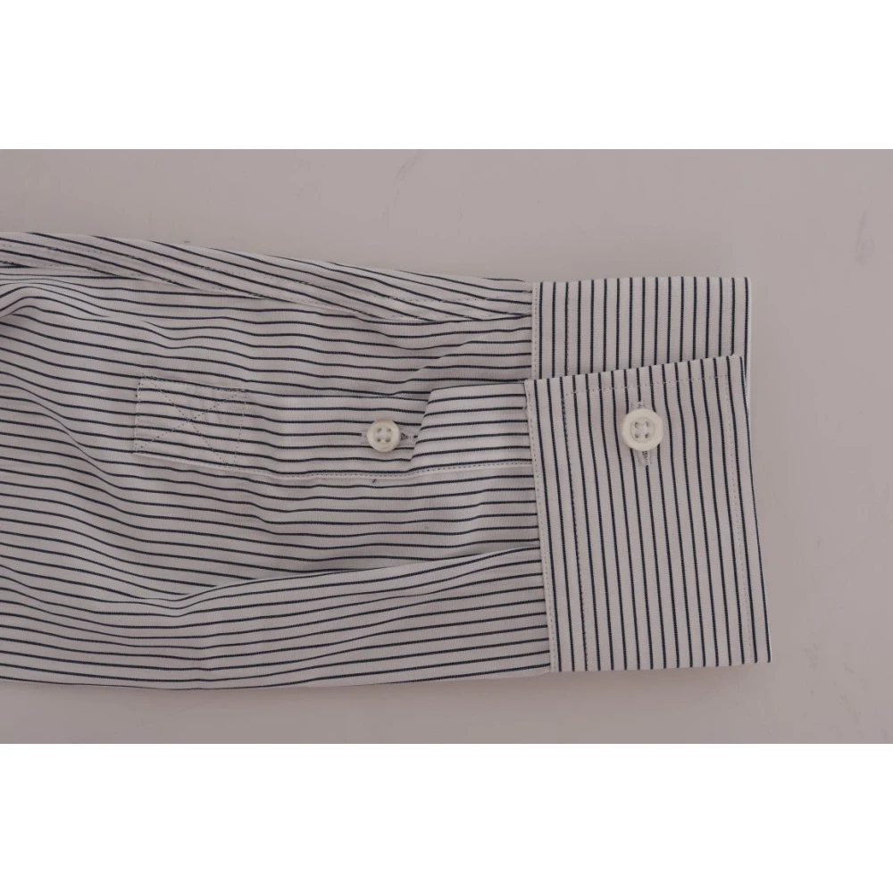 Frankie Morello Blauw Gestreept Casual Katoenen Overhemd White Heren