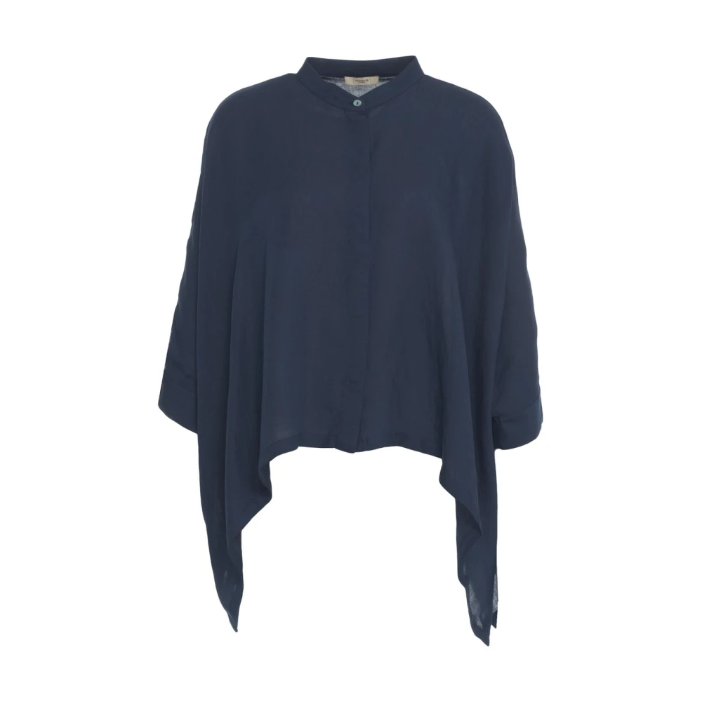 Himon's Blauwe Asymmetrische Mandarin Kraag Shirt Blue Dames