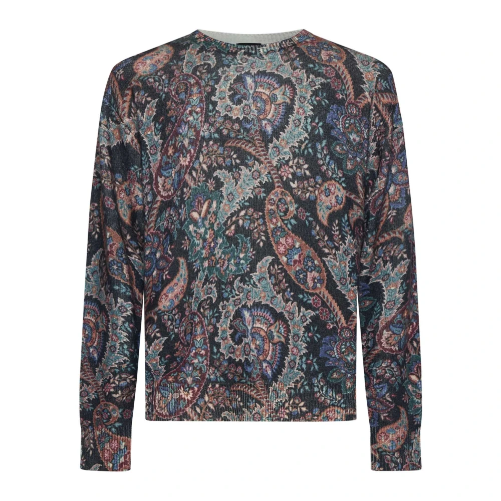 Etro Men's Multicolor Jumper With Floral Paisley Print - Round-Neck Knitwear - Xl - Knitwear