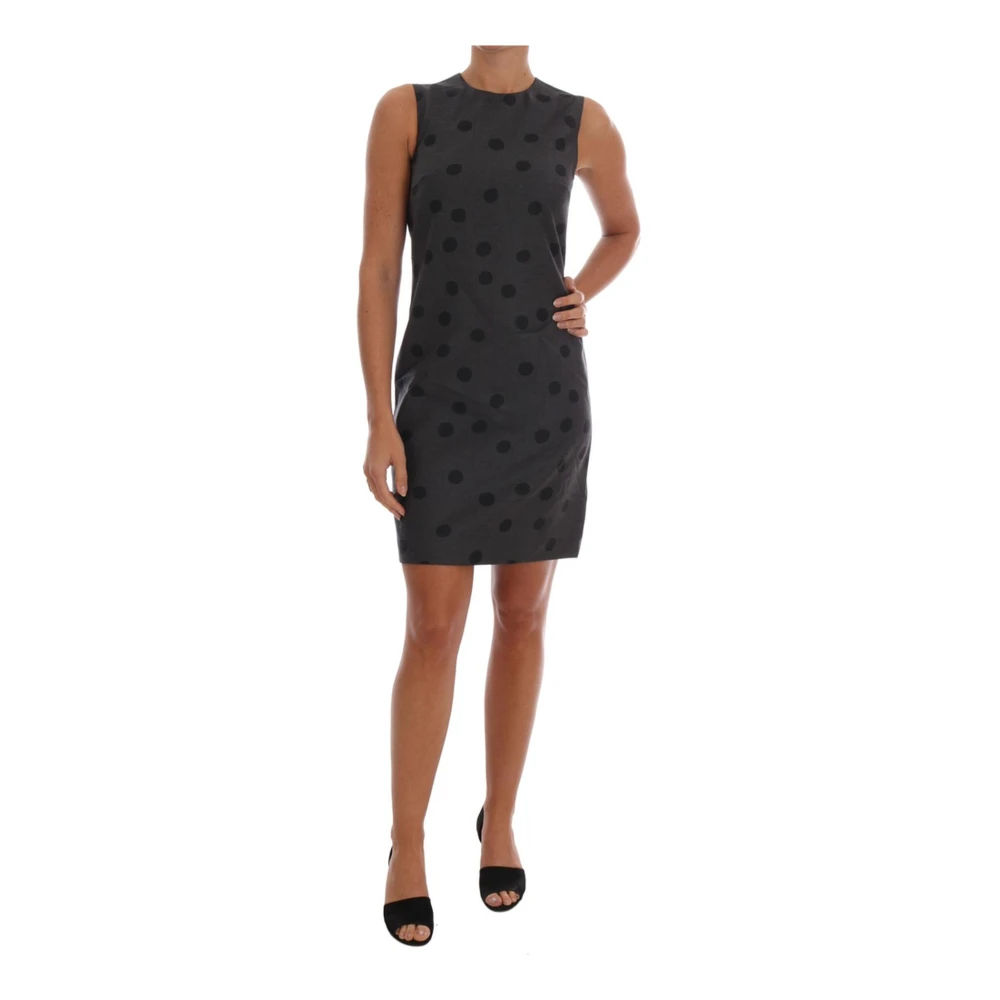 Dolce & Gabbana Women's Gray Short Dresses, 2XS, Polka Dot Wool Dress Sicilian Motive