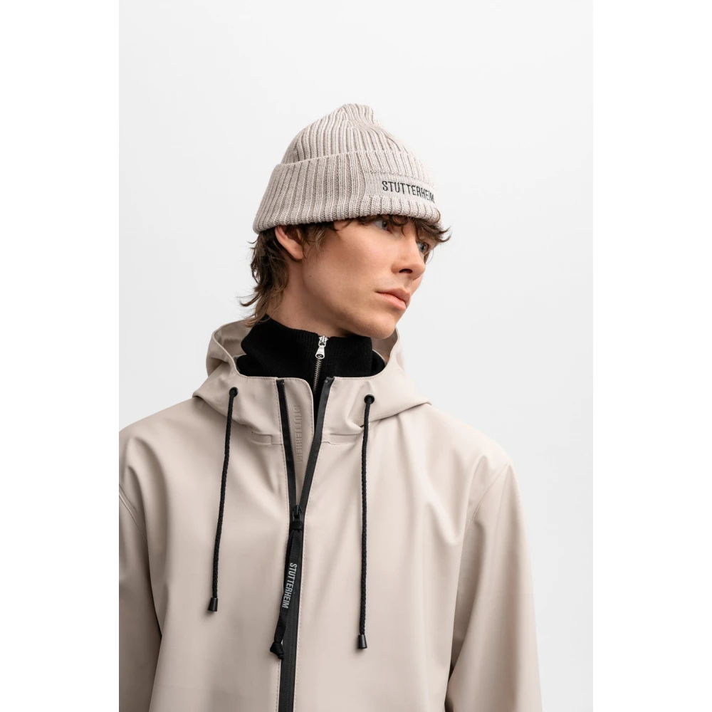 Stutterheim Merino Wol Logo Beanie Muts Beige Heren