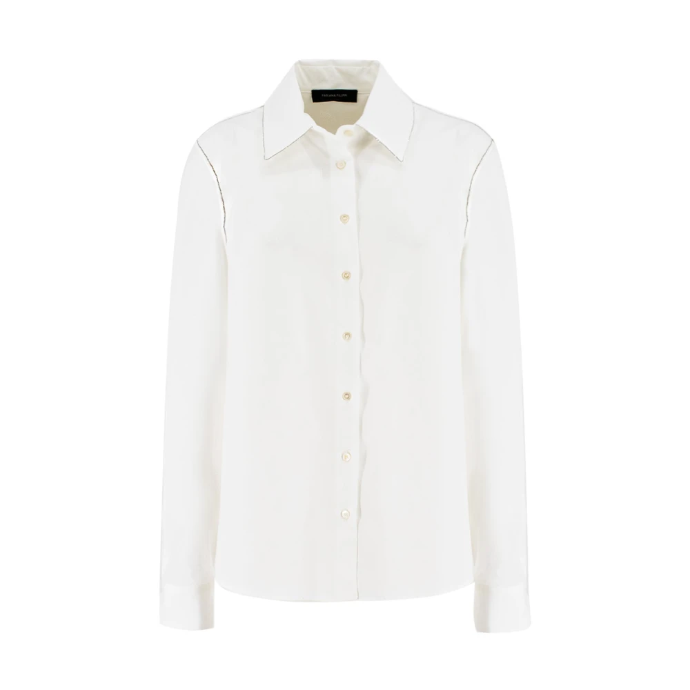 Fabiana Filippi Women's White Shirts, L, Contemporary Diamond Embroidered Cotton Blouse