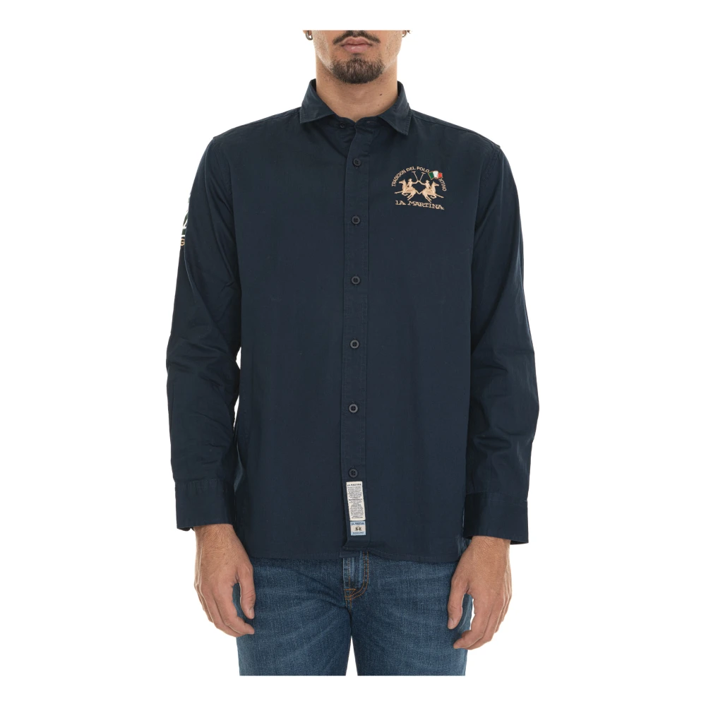 LA MARTINA Lange mouwen shirt met logo sluiting Blue Heren