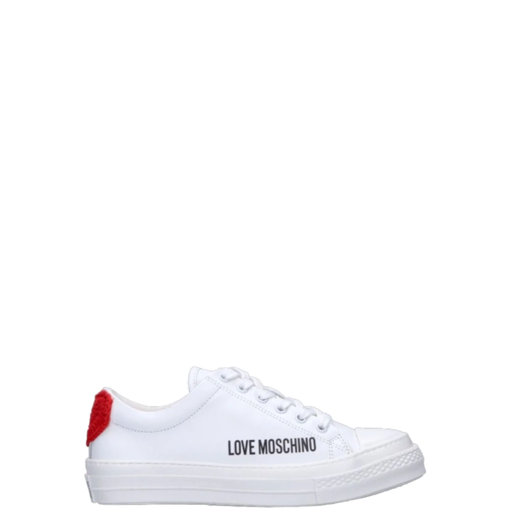 Love Moschino Mode Sneakers - Sneakerd.vulc40 Vitello Bian/Rosso Ja15914G0Giar White, Dam
