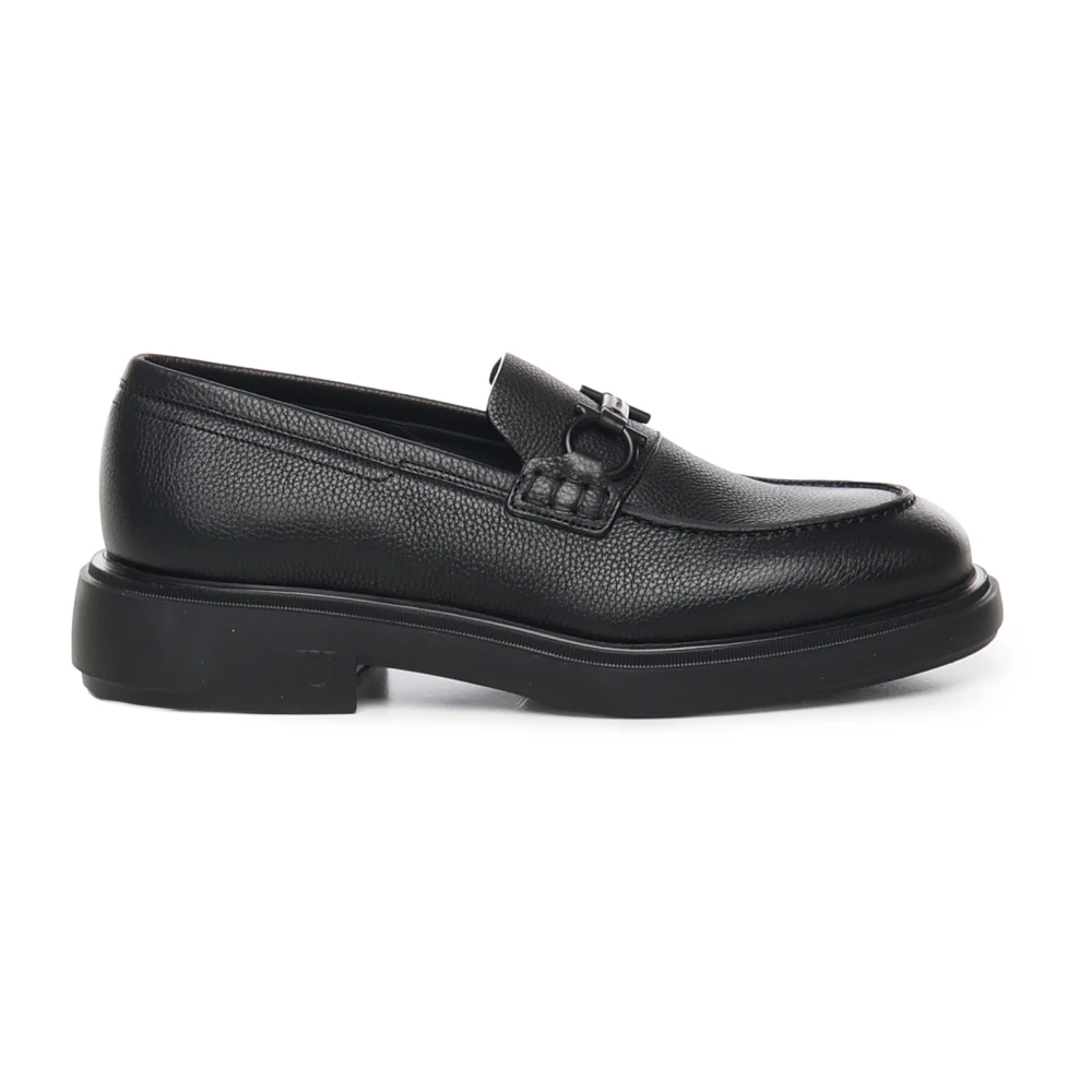 Ferragamo Zwarte Leren Platte Schoenen Italië