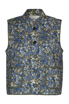 Quiltad väst med all-over tryck