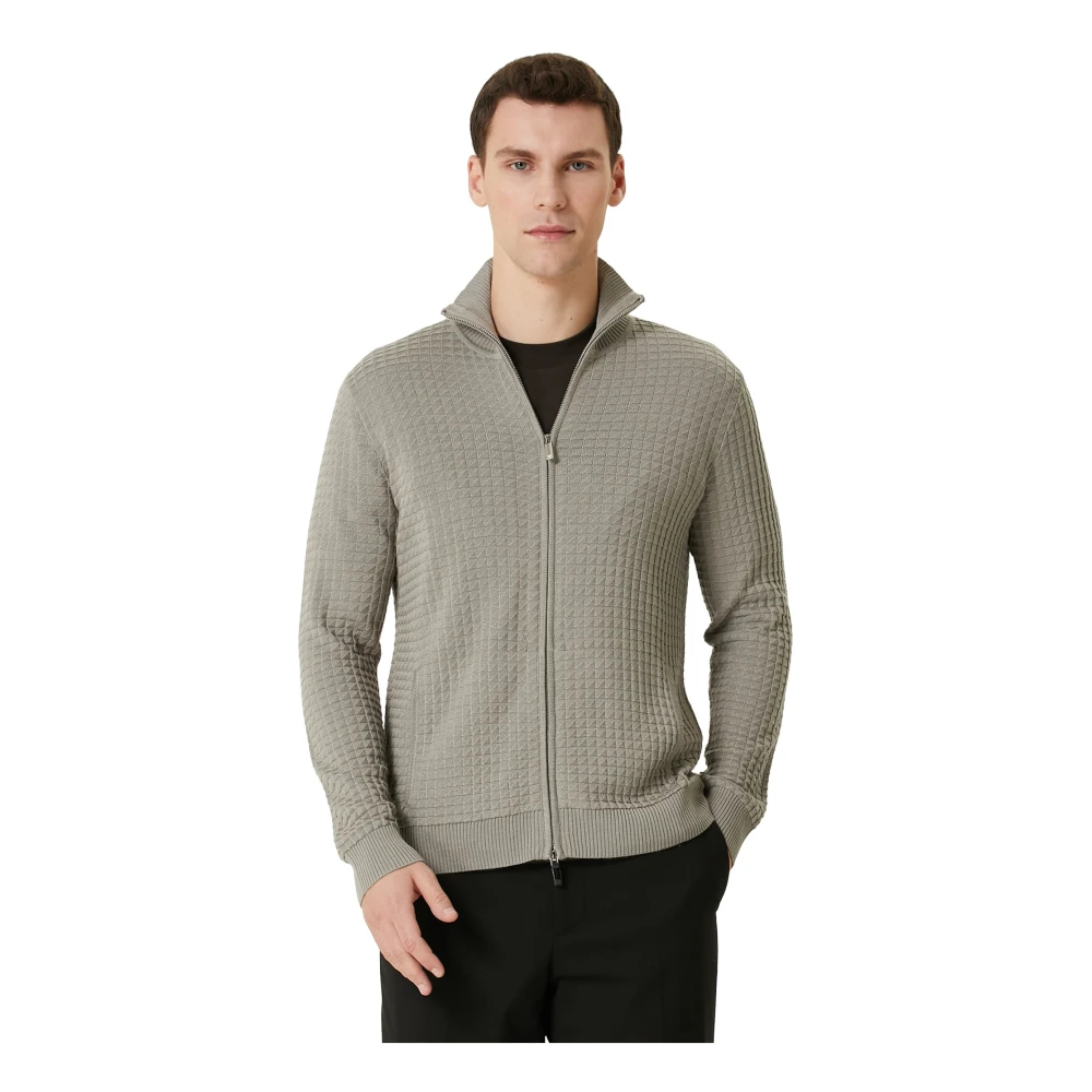 Emporio Armani Grafische Gebreide Tweewegrits Jas Gray Heren